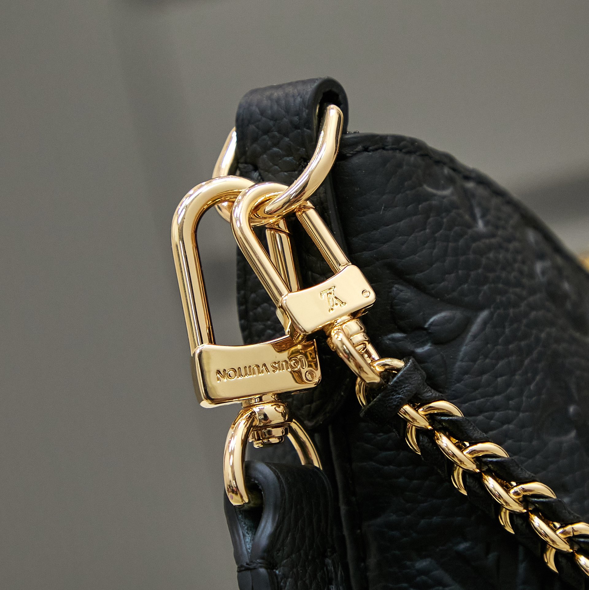 LV M12930 Boulogne black all leather embossed chain bag